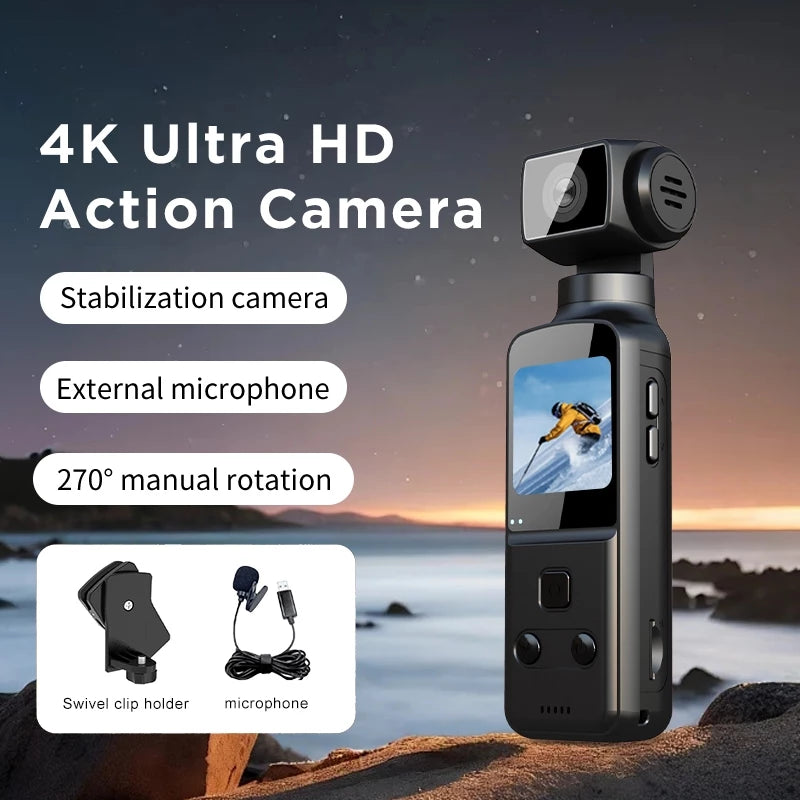 Alston K1 4K HD Pocket Action Camera 1.33 inch Anti shake of the body 270° Manual rotation WiFi