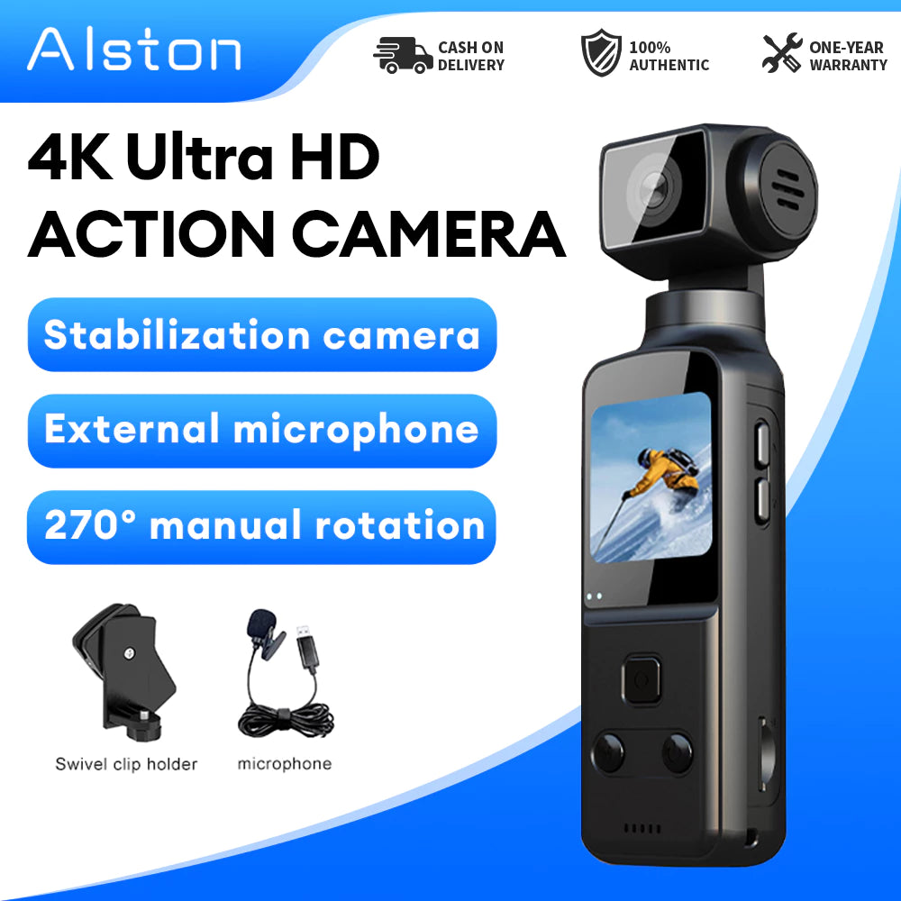 Alston K1 4K HD Pocket Action Camera 1.33 inch Anti shake of the body 270° Manual rotation WiFi